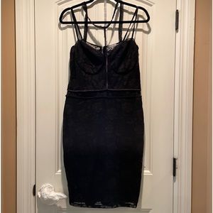 Charlotte Russe XL Black lace See through bodycon dress, lined skirt Bra cups